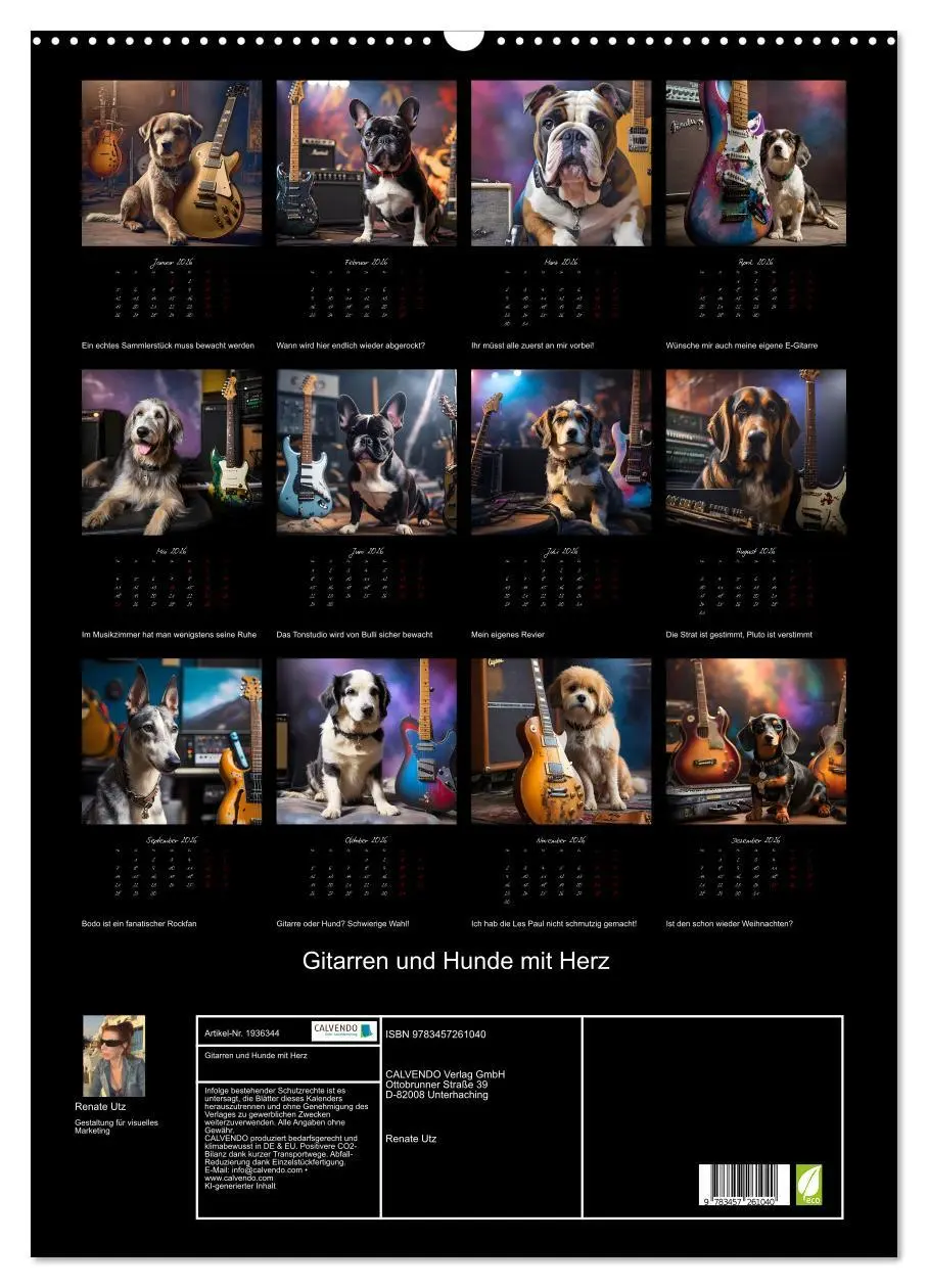 Bild: 9783457261040 | Gitarren und Hunde mit Herz (Wandkalender 2026 DIN A2 hoch),...