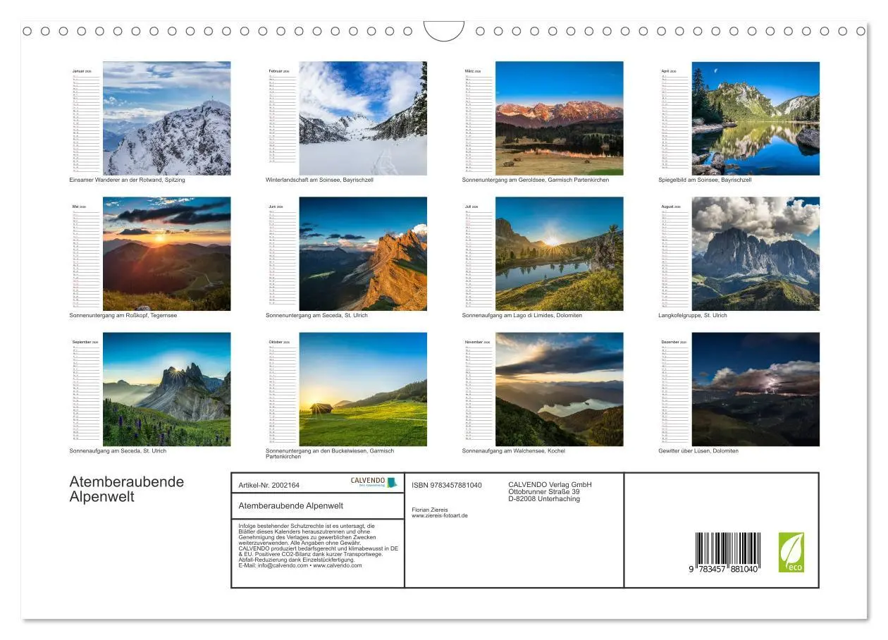 Bild: 9783457881040 | Atemberaubende Alpenwelt (Wandkalender 2026 DIN A3 quer), CALVENDO...