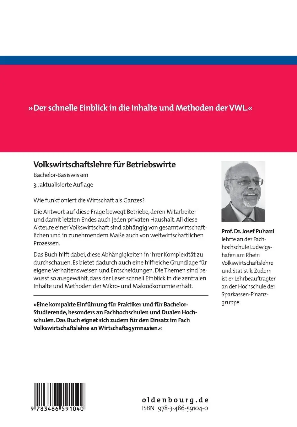 Rückseite: 9783486591040 | Volkswirtschaftslehre für Betriebswirte | Bachelor-Basiswissen | Buch