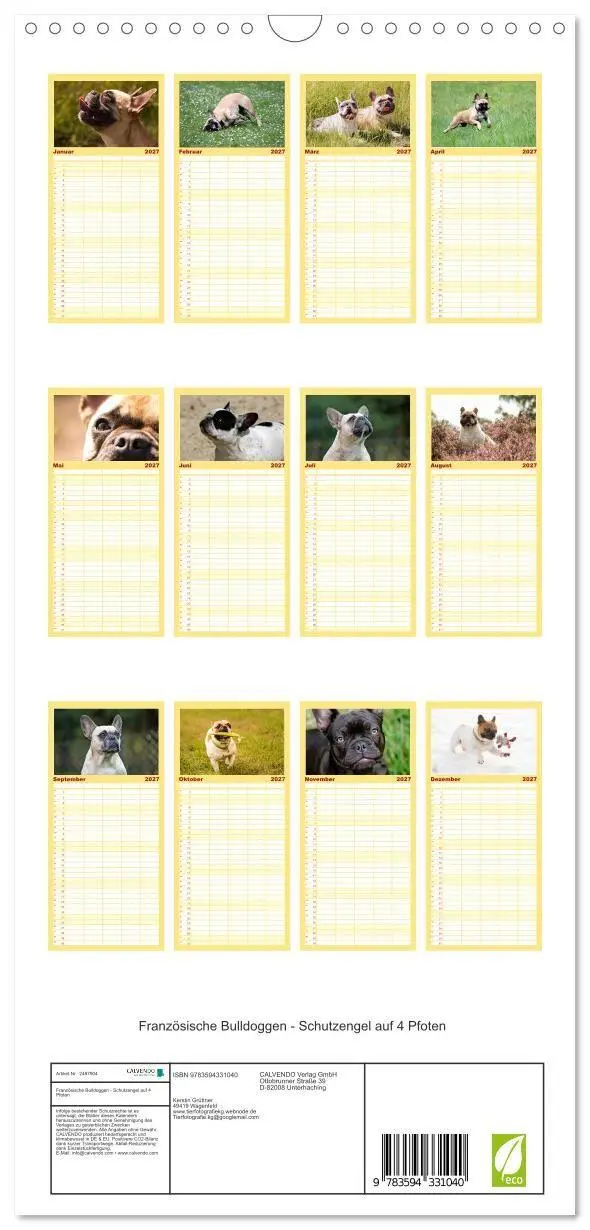 Bild: 9783594331040 | Familienplaner 2027 - Französische Bulldoggen - Schutzengel auf 4...