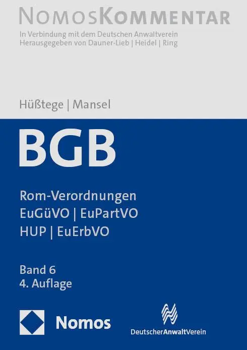 Cover: 9783756001040 | Bürgerliches Gesetzbuch: Rom-Verordnungen EuGüVO EuPartVO HUP EuErbVO