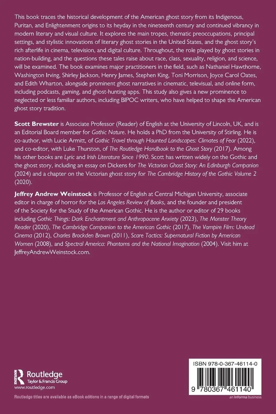 Rückseite: 9780367461140 | The Routledge Introduction to the American Ghost Story | Taschenbuch