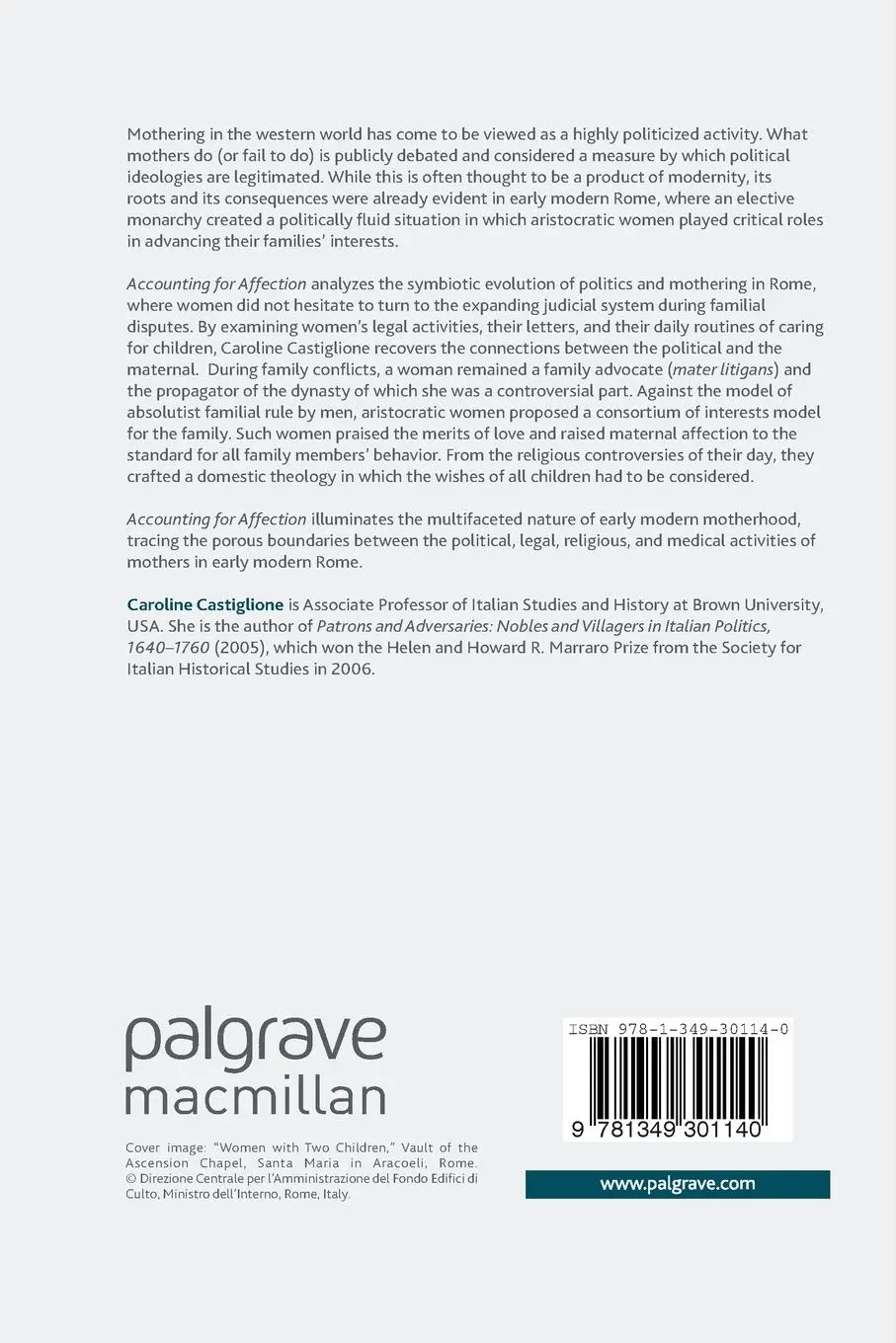 Rückseite: 9781349301140 | Accounting for Affection | Mothering and Politics in Early Modern Rome