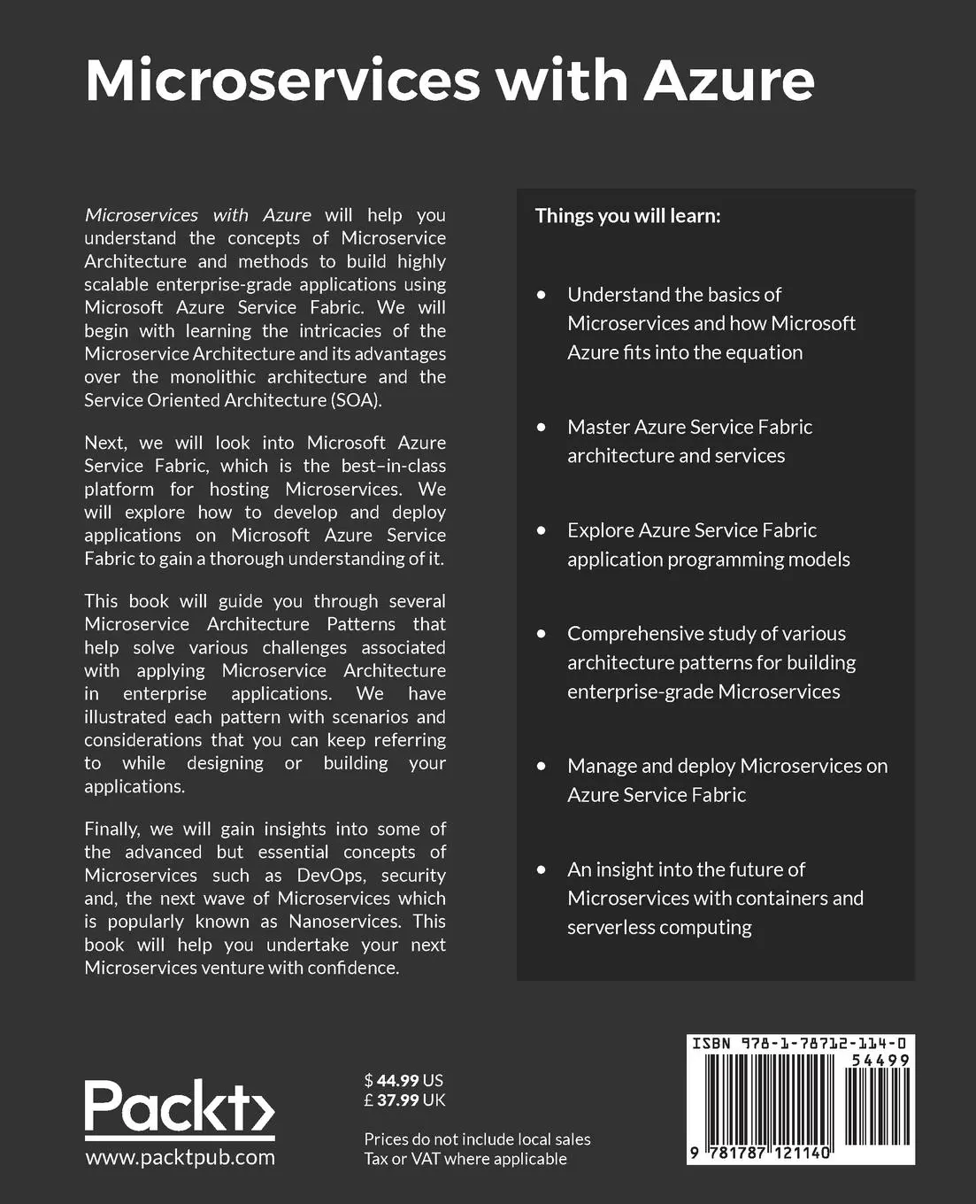 Rückseite: 9781787121140 | Microservices with Azure | Namit Tanasseri (u. a.) | Taschenbuch