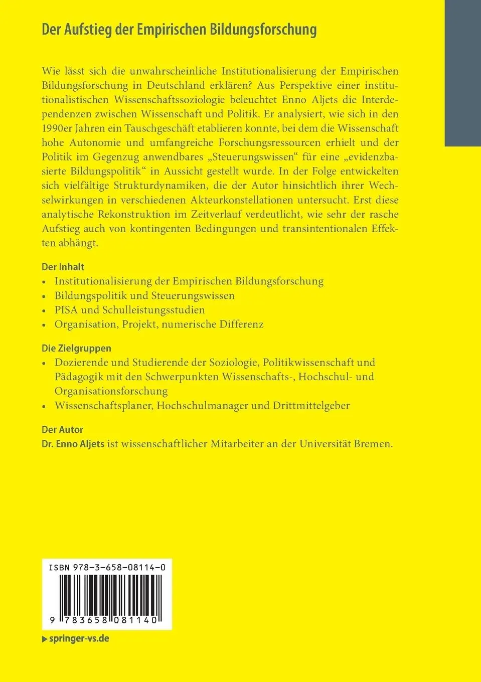 Rückseite: 9783658081140 | Der Aufstieg der Empirischen Bildungsforschung | Enno Aljets | Buch