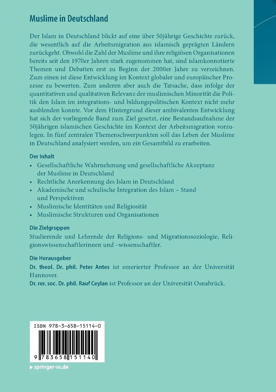 Rückseite: 9783658151140 | Muslime in Deutschland | Rauf Ceylan (u. a.) | Taschenbuch | Paperback