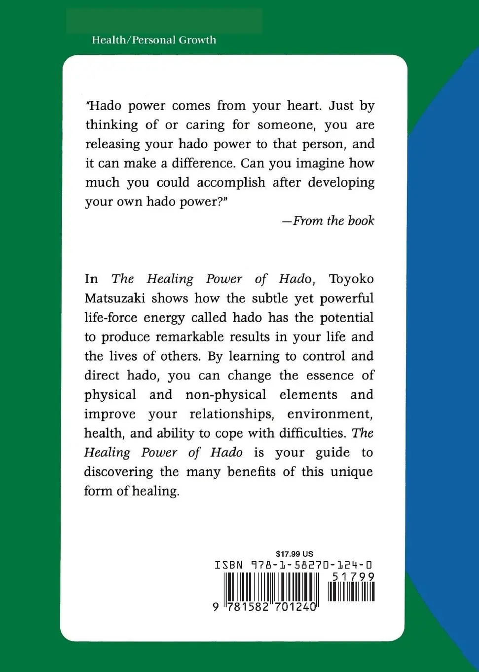 Rückseite: 9781582701240 | The Healing Power of Hado | Toyoko Matsuzaki | Taschenbuch | Englisch