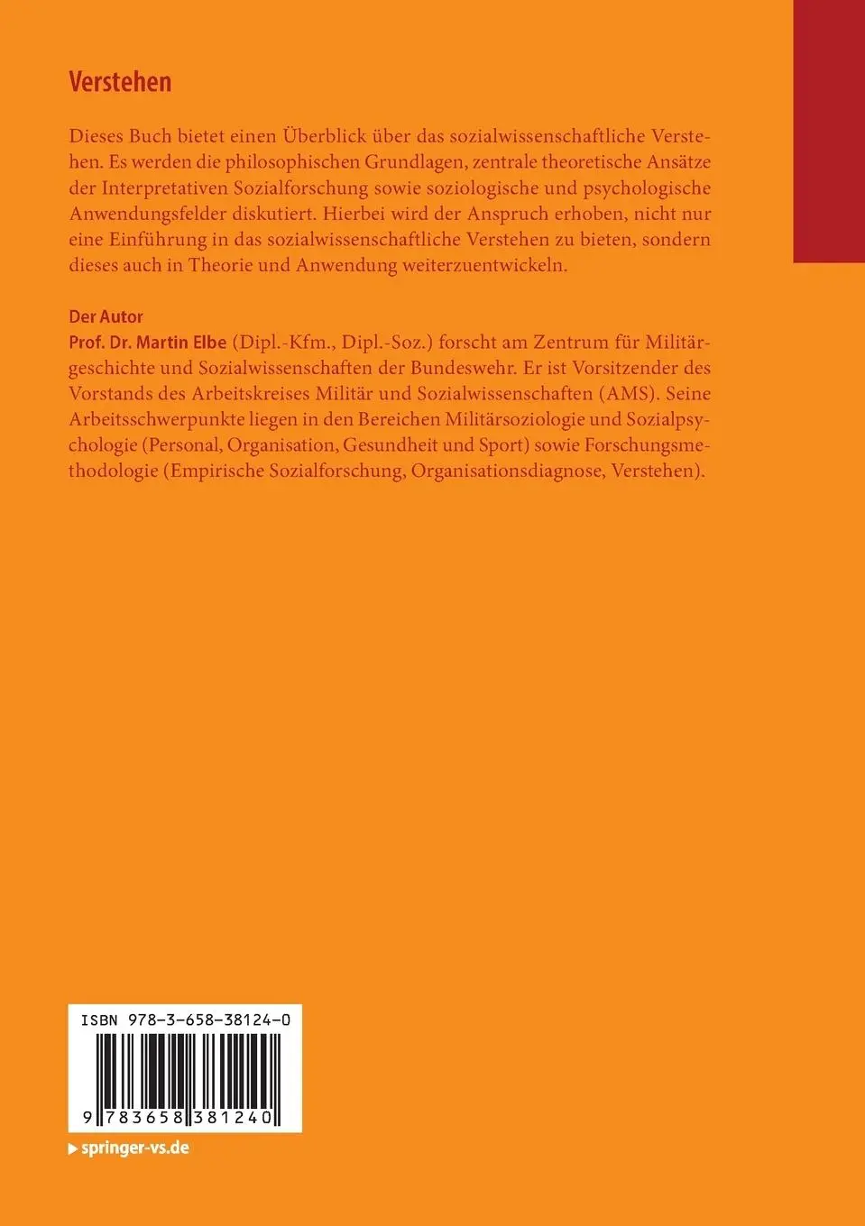 Rückseite: 9783658381240 | Verstehen | Martin Elbe | Taschenbuch | xi | Deutsch | 2022