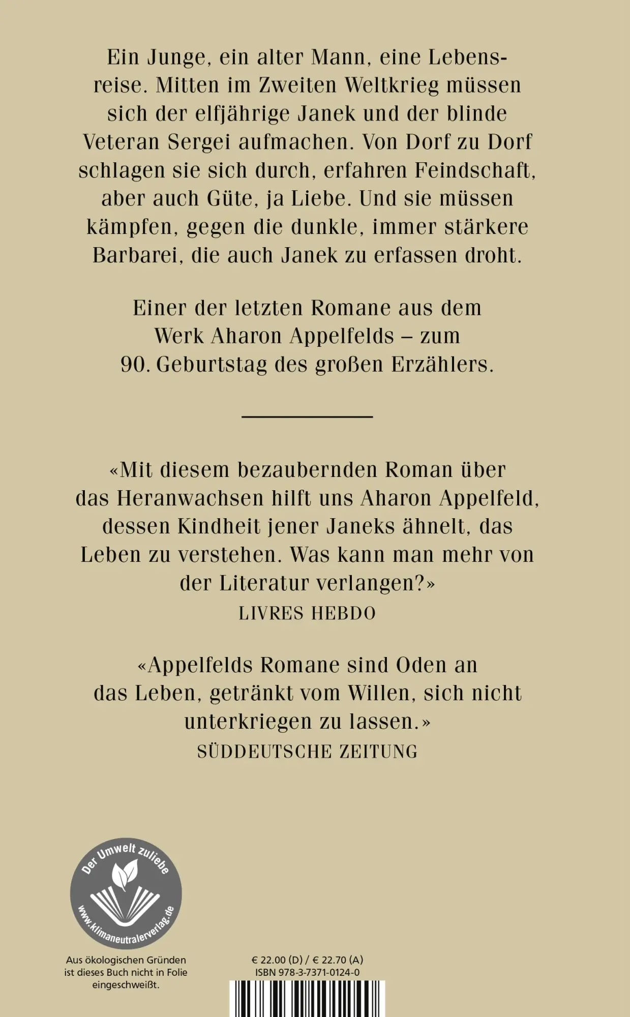 Rückseite: 9783737101240 | Sommernächte | Aharon Appelfeld | Buch | 224 S. | Deutsch | 2022