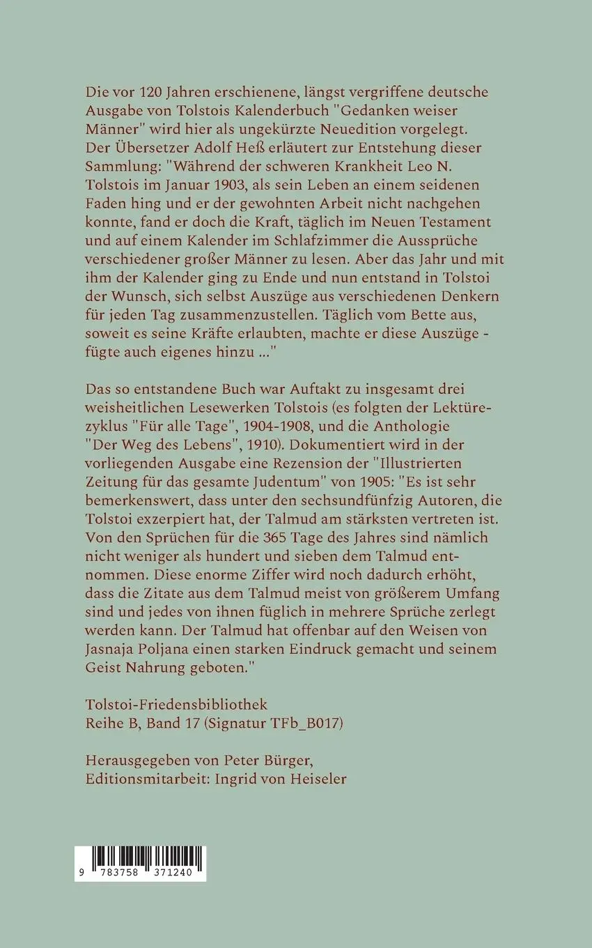 Rückseite: 9783758371240 | Gedanken weiser Männer | Leo N. Tolstoi | Taschenbuch | Paperback