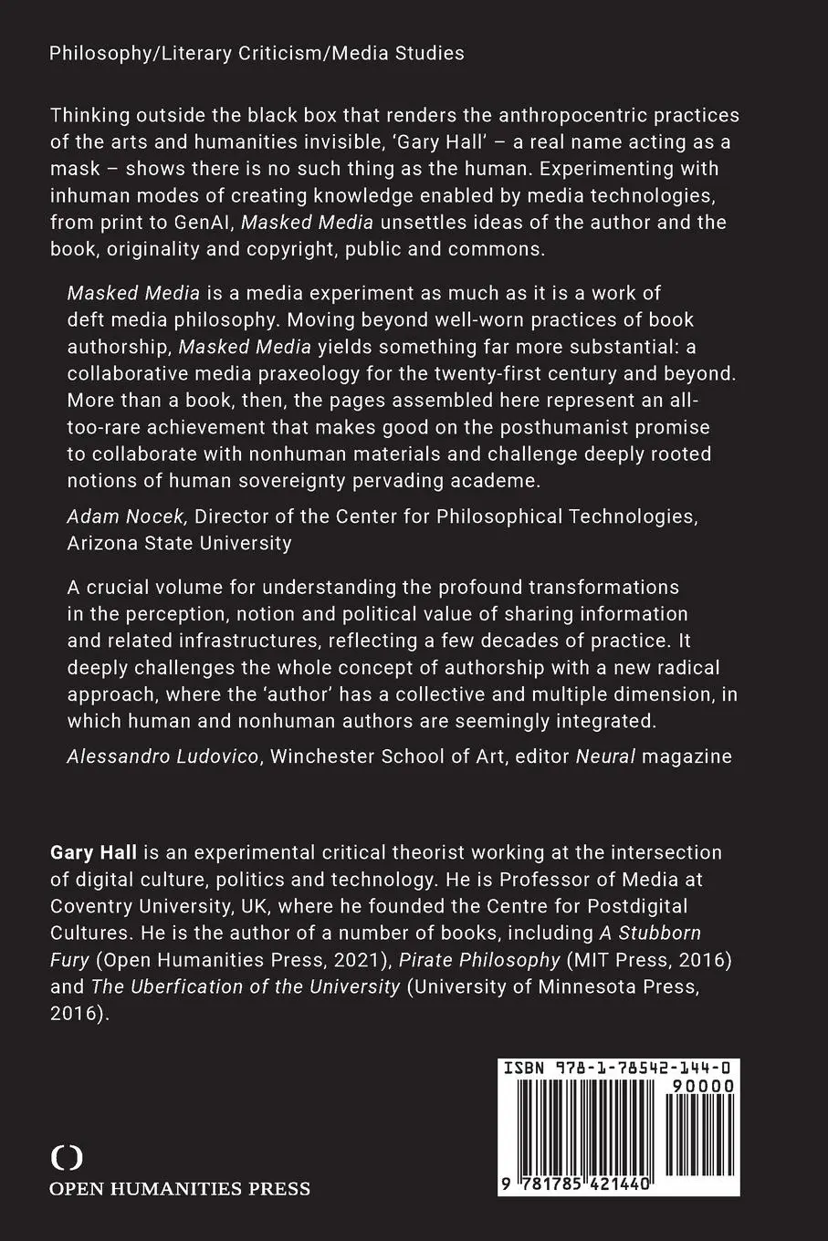 Rückseite: 9781785421440 | Masked Media | Gary Hall | Taschenbuch | Media: Art: Write: Now | 2025
