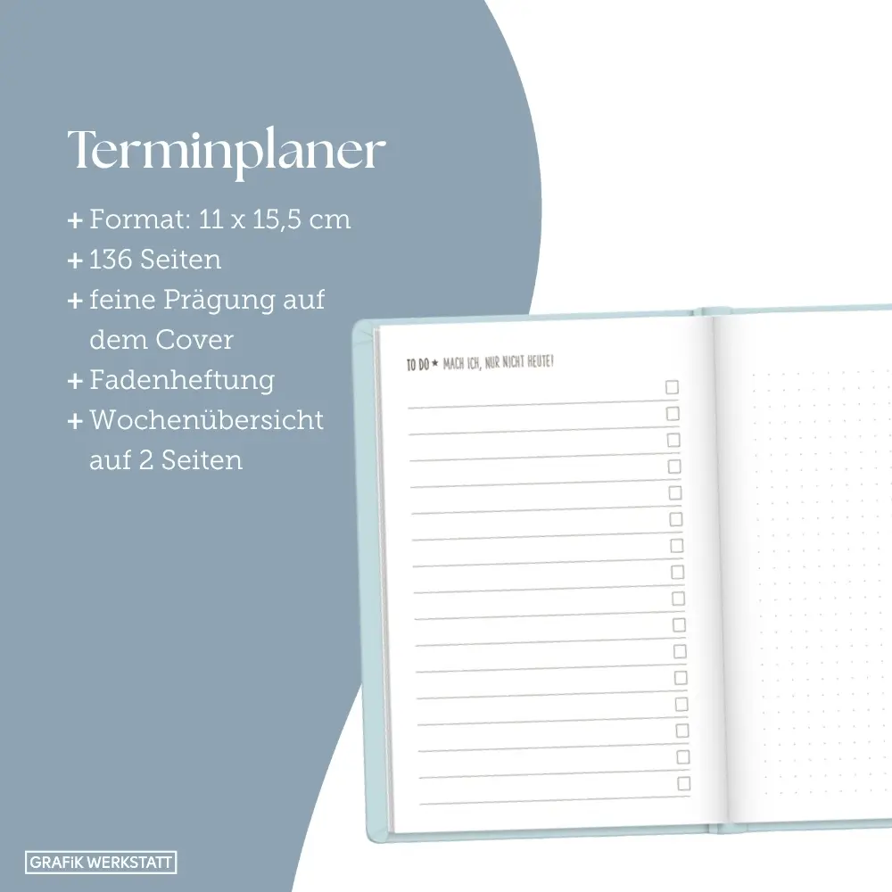 Bild: 9783986361440 | Terminplaner Lederlook 2026 Hellblau | Terminplaner Lederlook A6