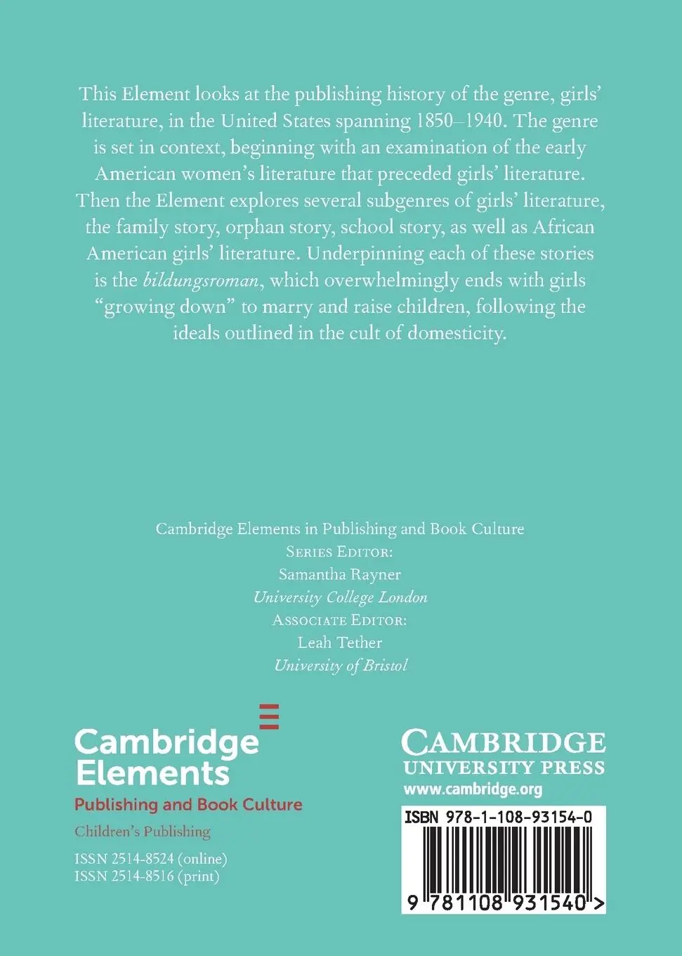 Rückseite: 9781108931540 | The Rise of American Girls' Literature | Ashley N. Reese | Taschenbuch