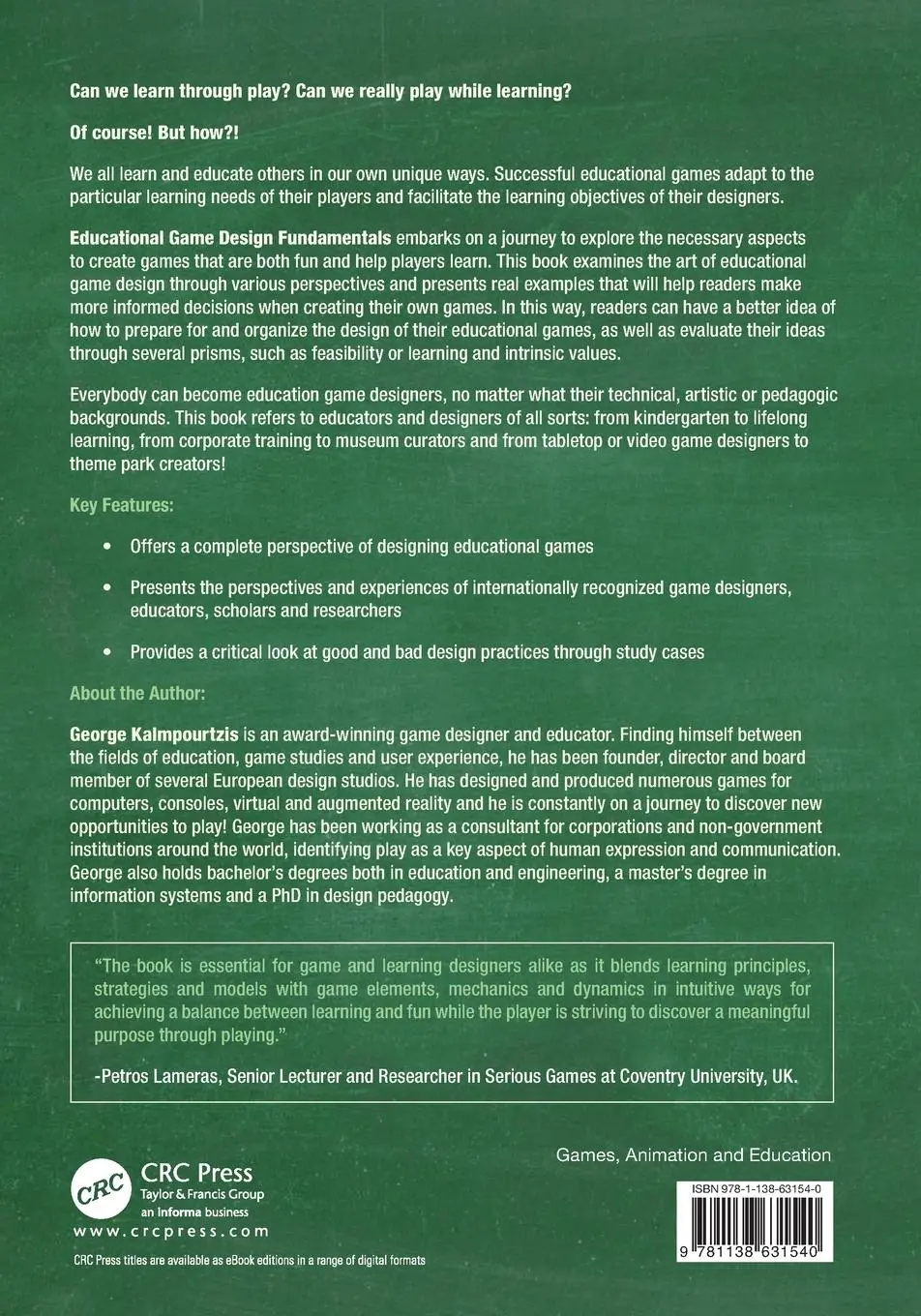 Rückseite: 9781138631540 | Educational Game Design Fundamentals | George Kalmpourtzis | Buch