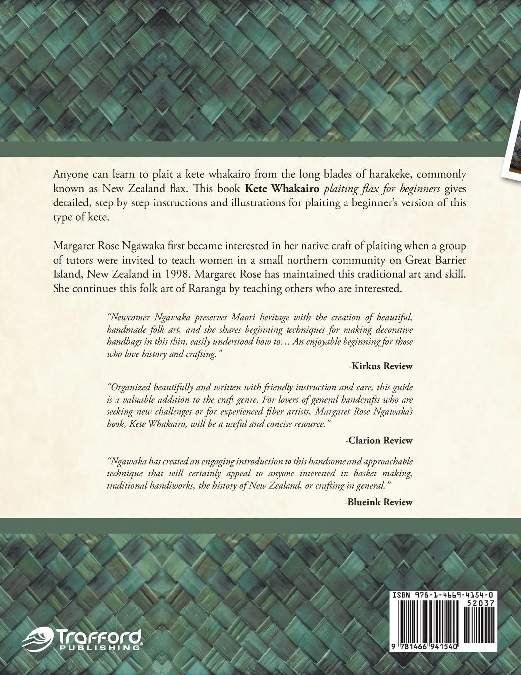 Rückseite: 9781466941540 | KETE WHAKAIRO | PLAITING FLAX FOR BEGINNERS | Margaret Rose Ngawaka