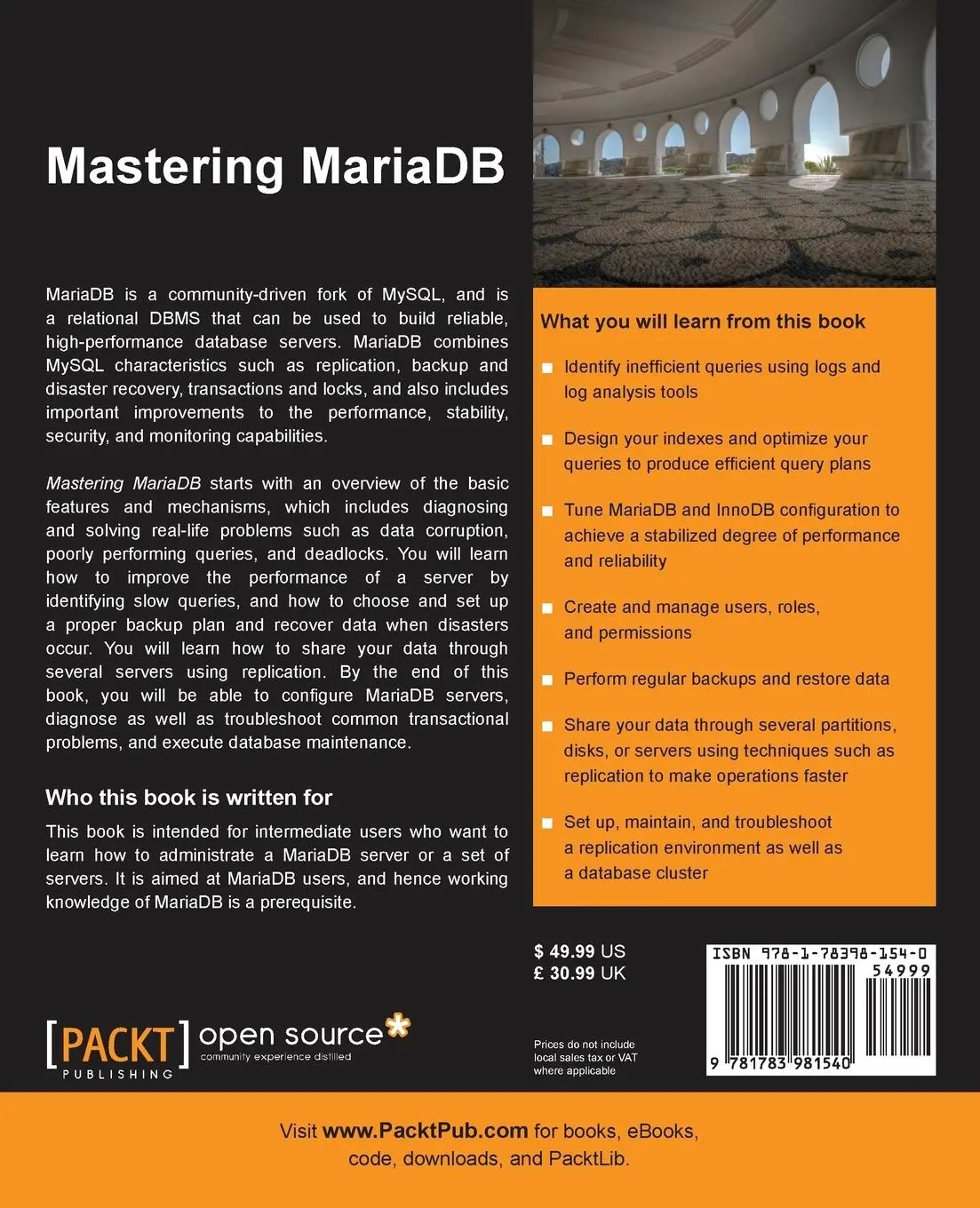 Rückseite: 9781783981540 | Mastering MariaDB | Federico Razzoli | Taschenbuch | Englisch | 2014