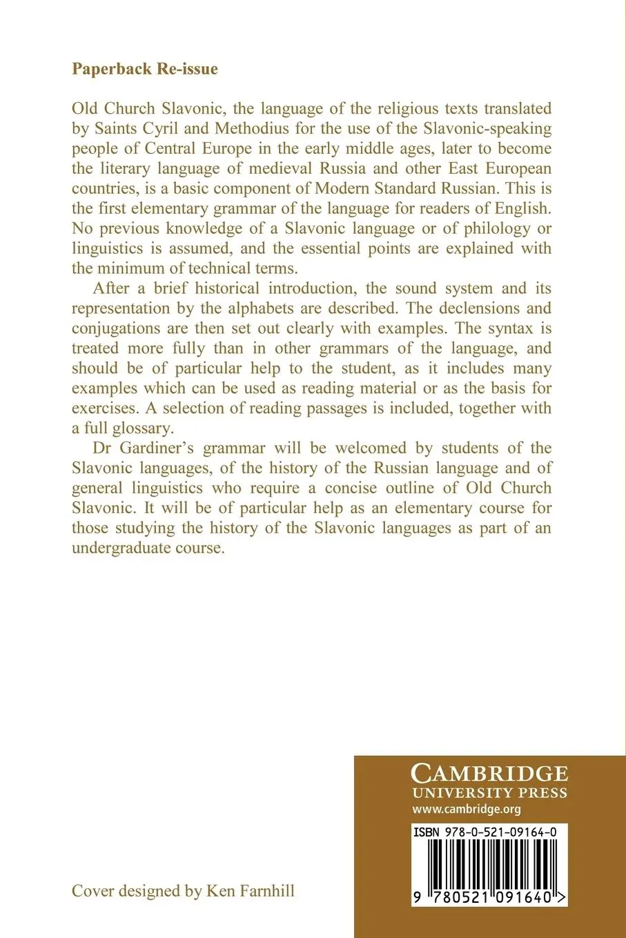 Rückseite: 9780521091640 | Old Church Slavonic | An Elementary Grammar | S. C. Gardiner (u. a.)