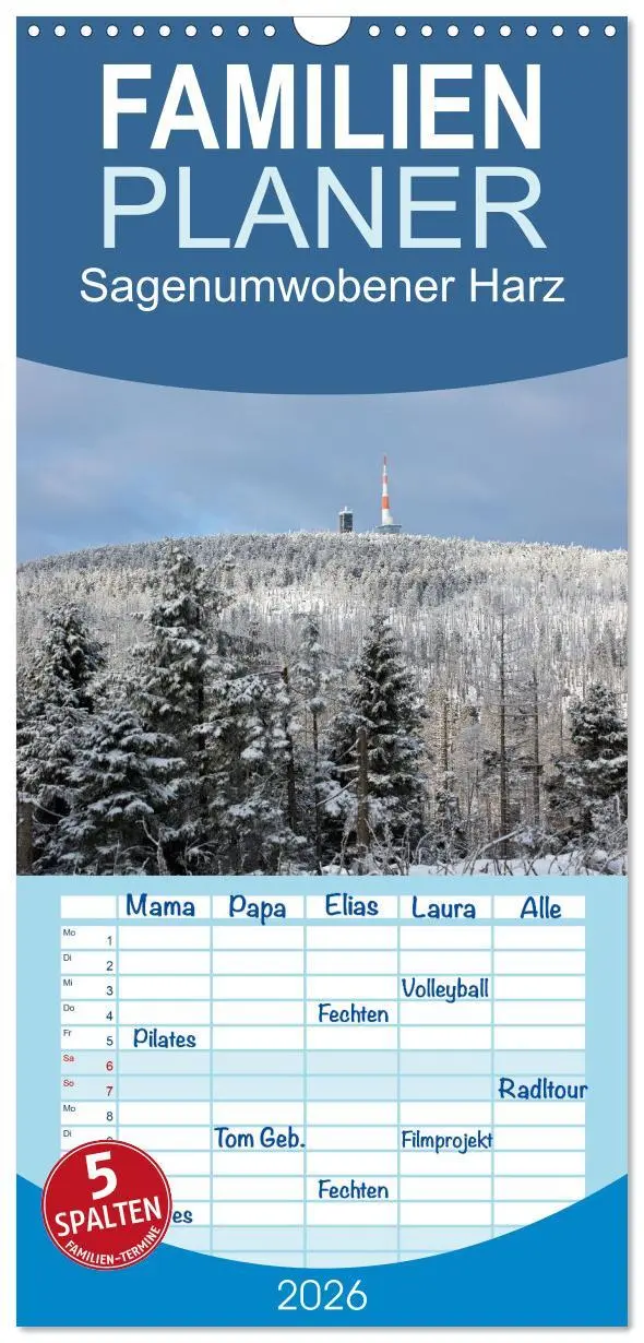 Cover: 9783516601640 | Familienplaner 2026 - Sagenumwobener Harz mit 5 Spalten...
