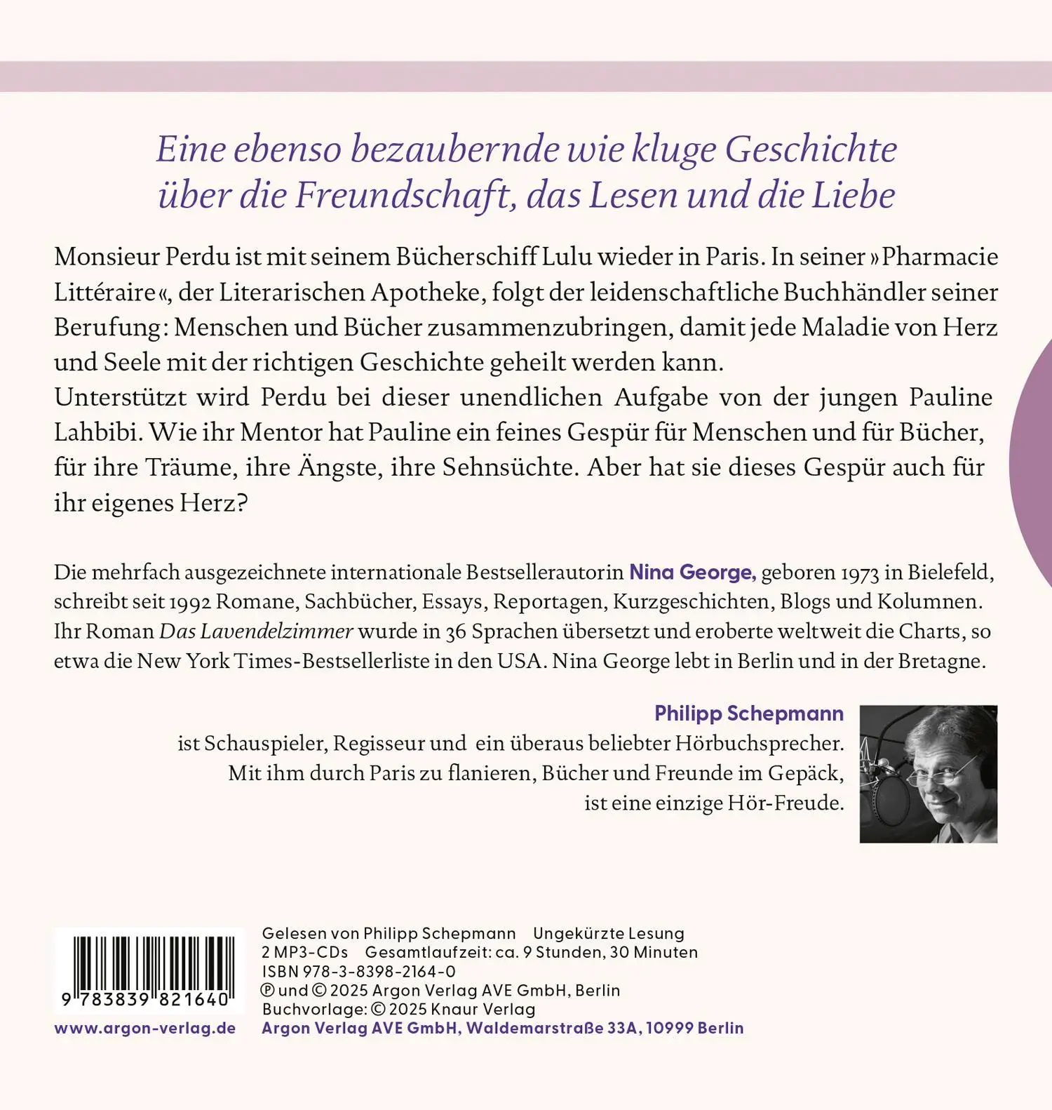 Rückseite: 9783839821640 | Die geheime Sehnsucht der Bücher | Roman | Nina George | MP3 | Deutsch