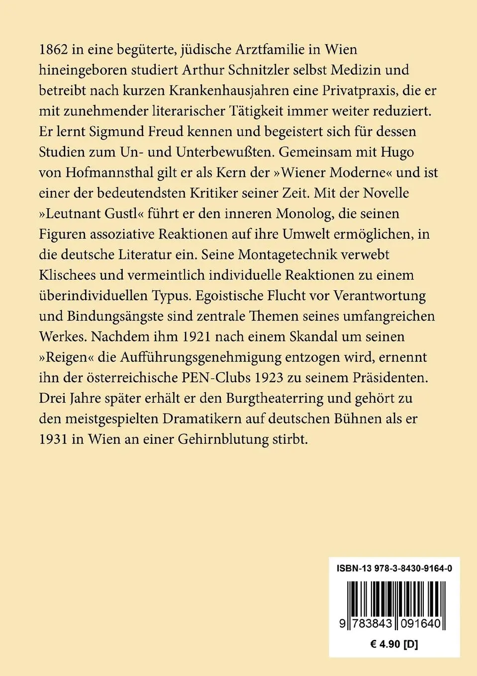 Rückseite: 9783843091640 | Sterben | Novelle | Arthur Schnitzler | Taschenbuch | 84 S. | Deutsch