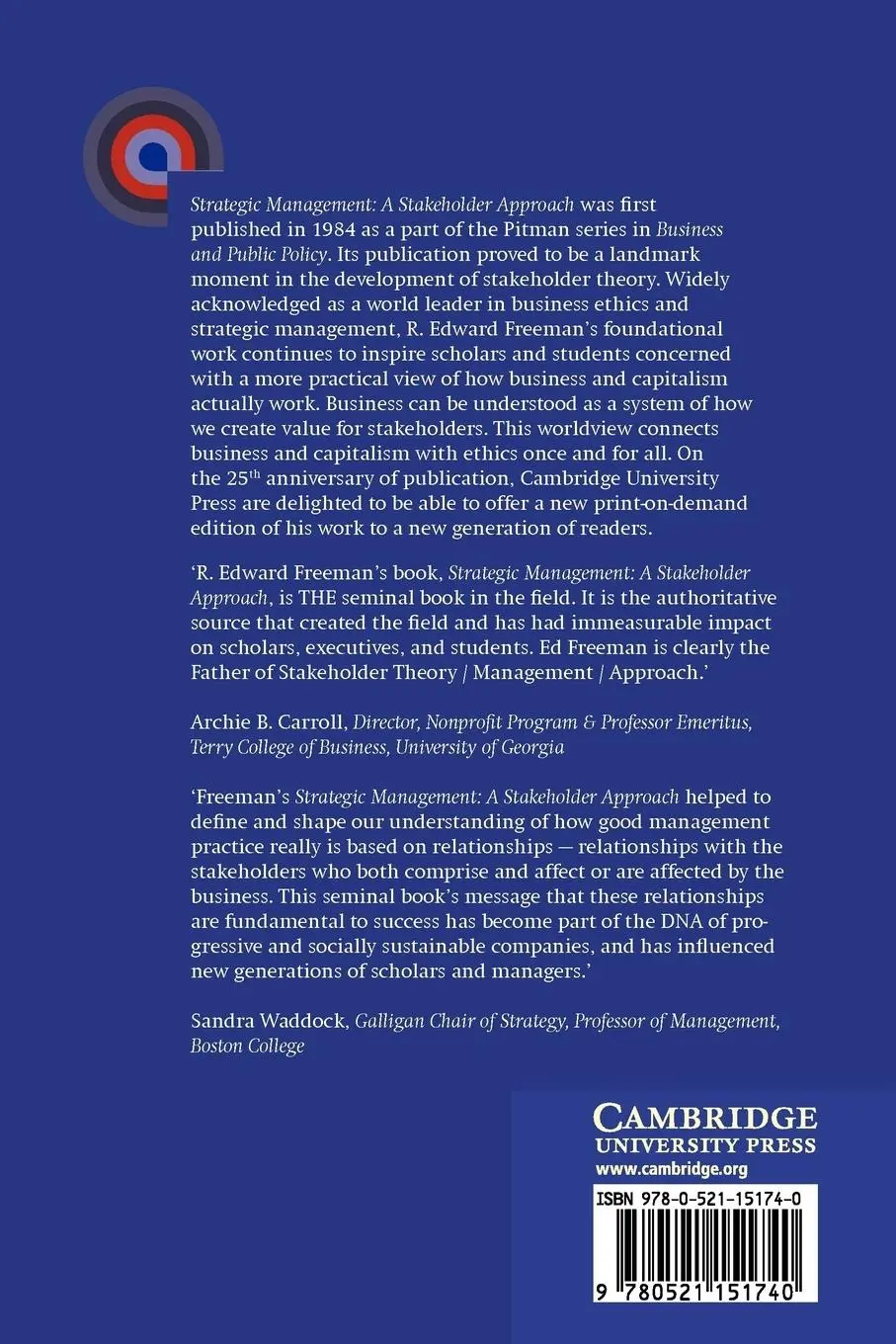 Rückseite: 9780521151740 | Strategic Management | A Stakeholder Approach | Freeman (u. a.) | Buch