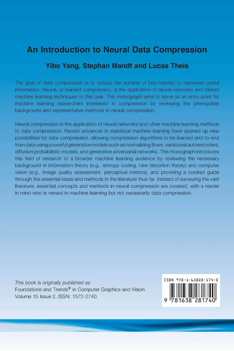Rückseite: 9781638281740 | An Introduction to Neural Data Compression | Yibo Yang (u. a.) | Buch