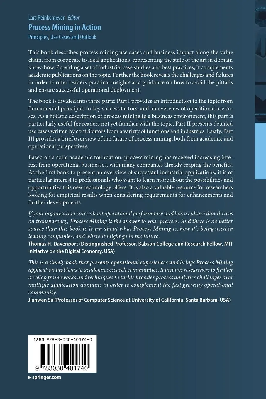Rückseite: 9783030401740 | Process Mining in Action | Principles, Use Cases and Outlook | Buch