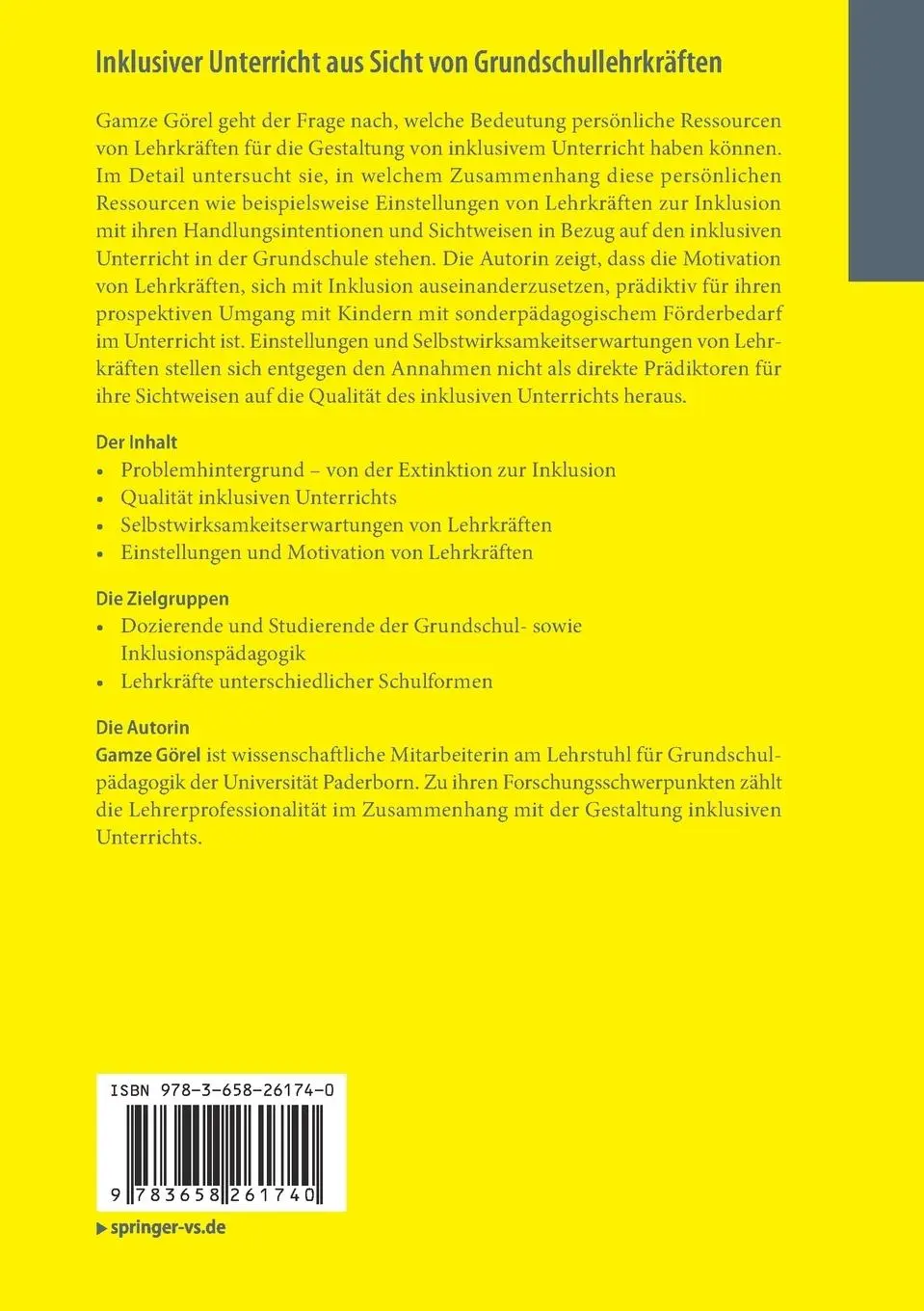 Rückseite: 9783658261740 | Inklusiver Unterricht aus Sicht von Grundschullehrkräften | Görel