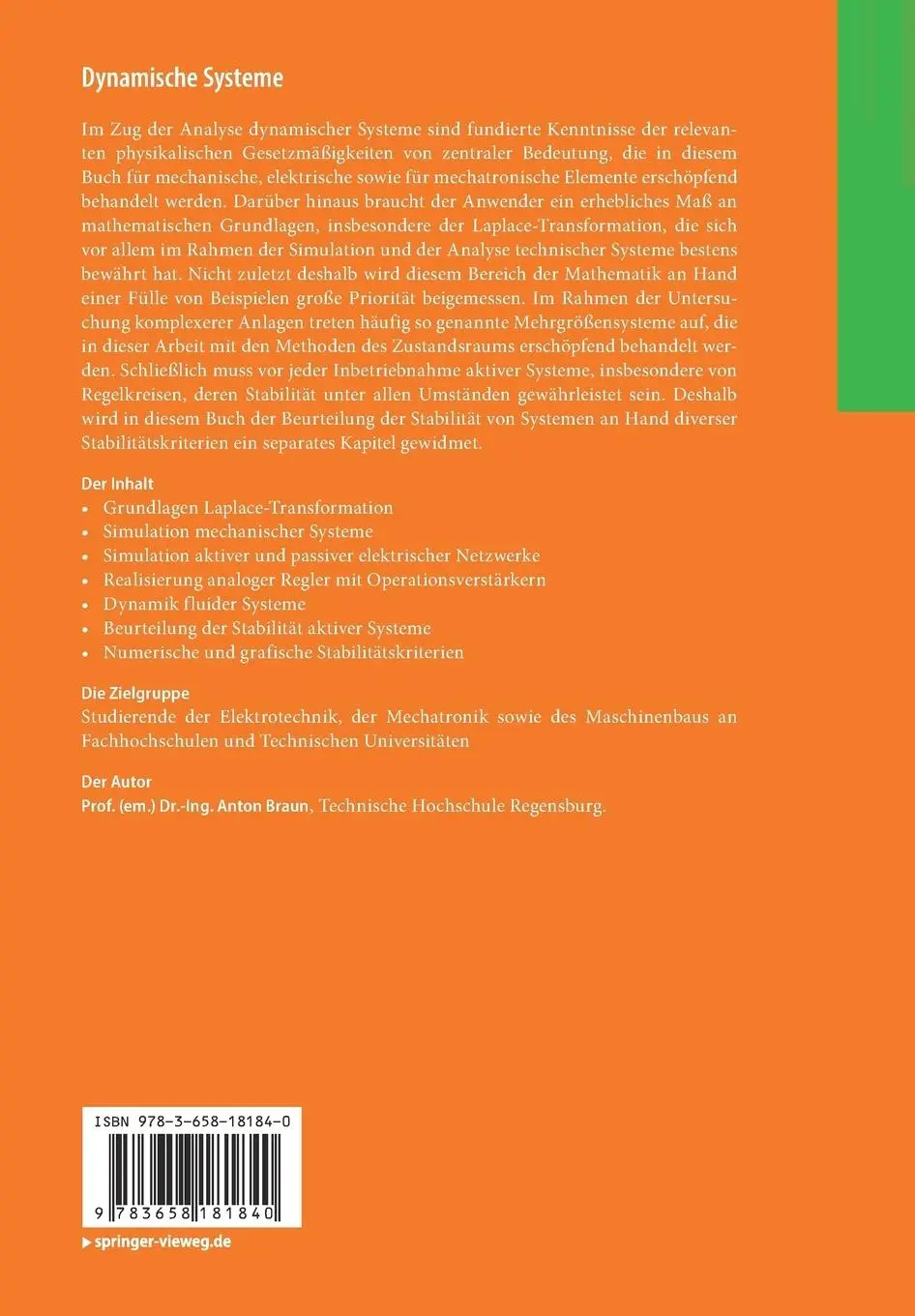 Rückseite: 9783658181840 | Dynamische Systeme | Anton Braun | Taschenbuch | ix | Deutsch | 2019