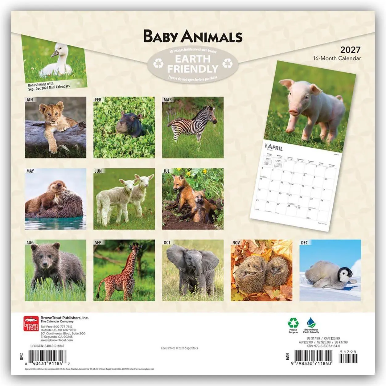 Rückseite: 9798330711840 | Baby Animals - Tierbabys - Tierkinder 2027 - 16-Monatskalender | 28 S.