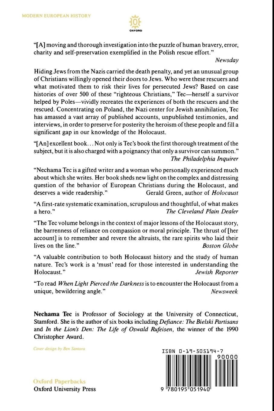 Rückseite: 9780195051940 | When Light Pierced the Darkness | Nechama Tec | Taschenbuch | Englisch