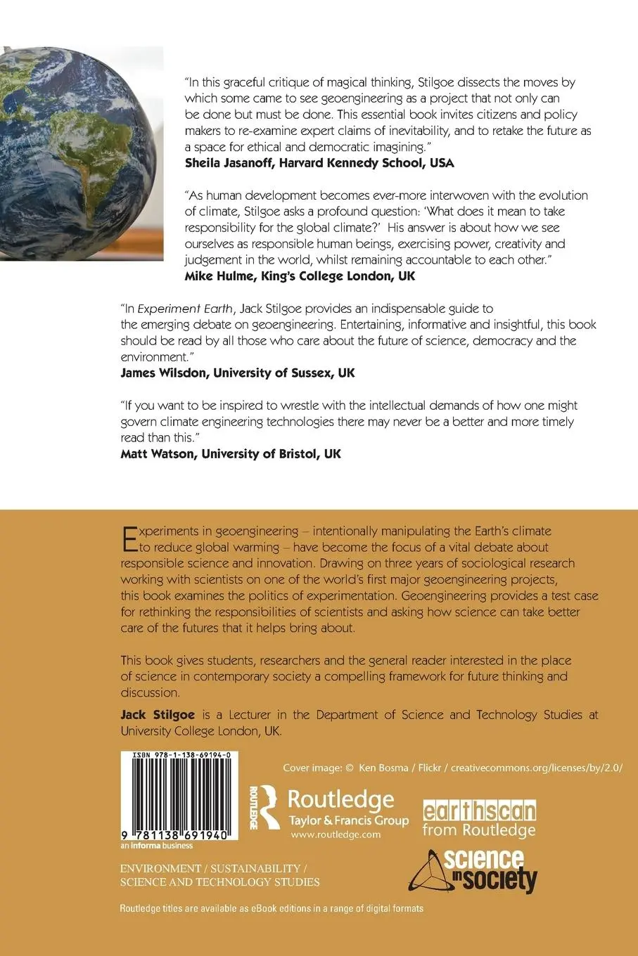Rückseite: 9781138691940 | Experiment Earth | Responsible innovation in geoengineering | Stilgoe