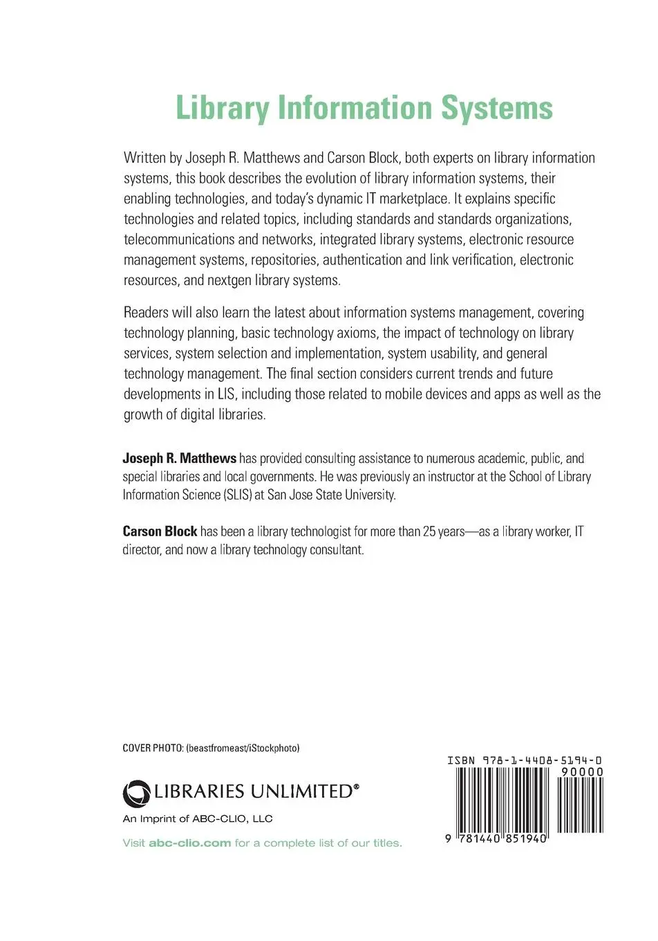 Rückseite: 9781440851940 | Library Information Systems | Joseph Matthews (u. a.) | Taschenbuch