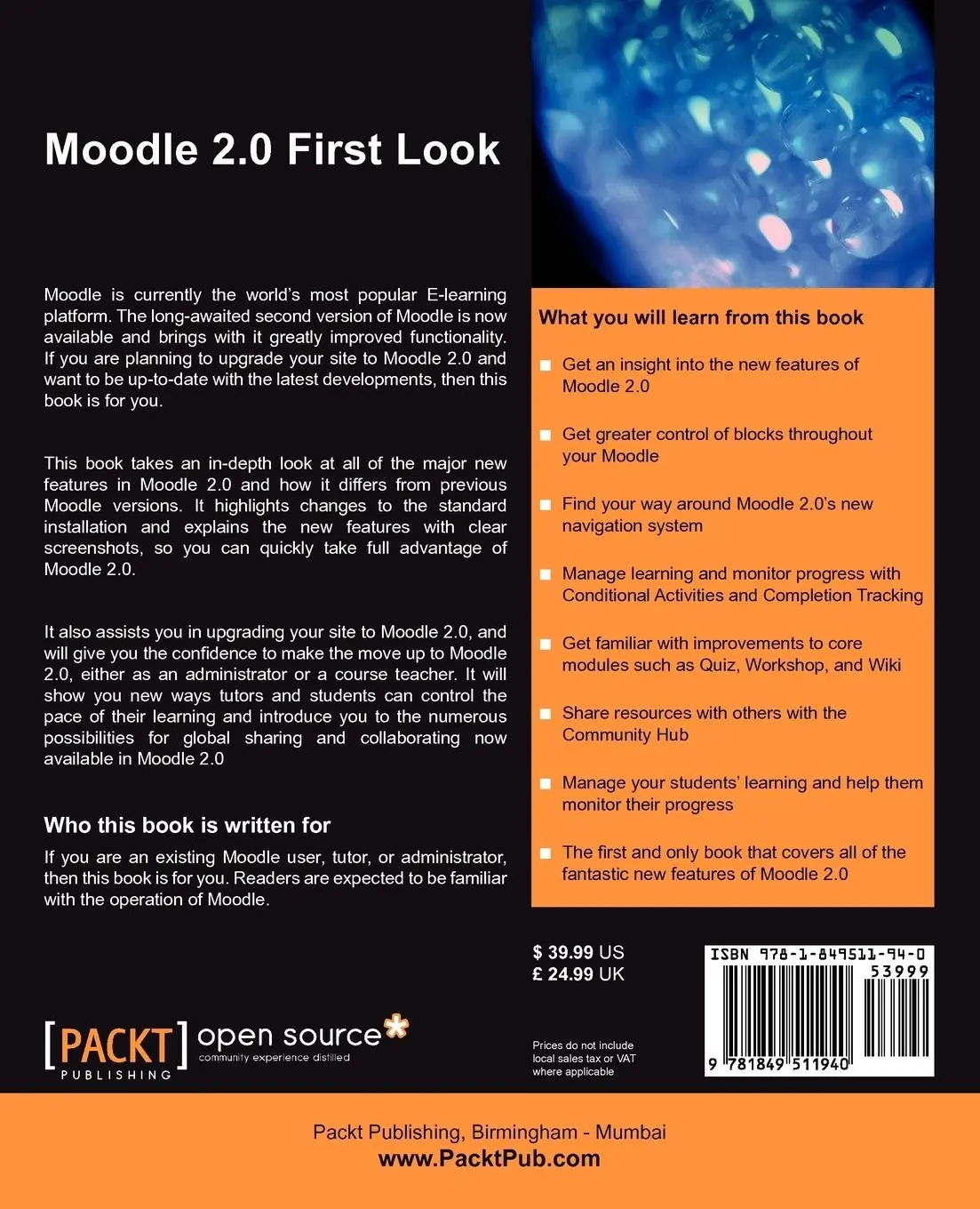 Rückseite: 9781849511940 | Moodle 2.0 First Look | Mary Cooch | Taschenbuch | Englisch | 2010