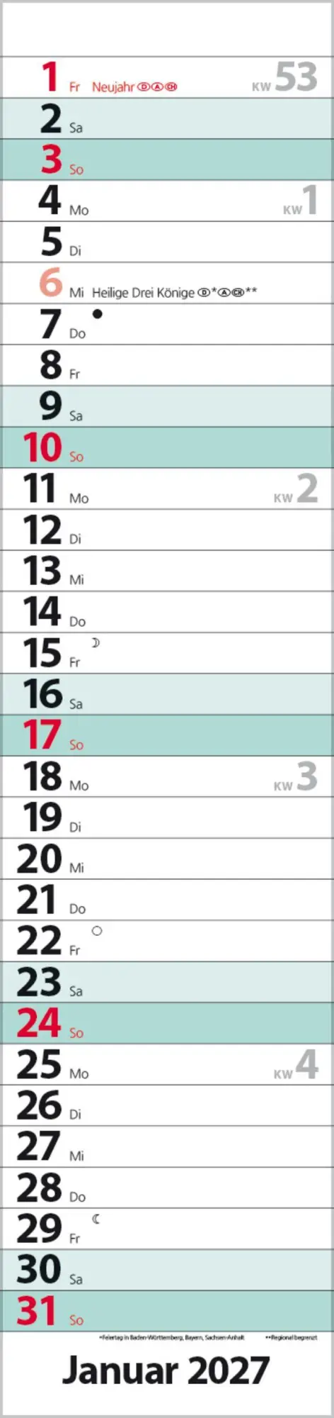Bild: 9783819301940 | Streifenplaner Compact Türkis 2027 | Verlag Korsch | Kalender | 13 S.