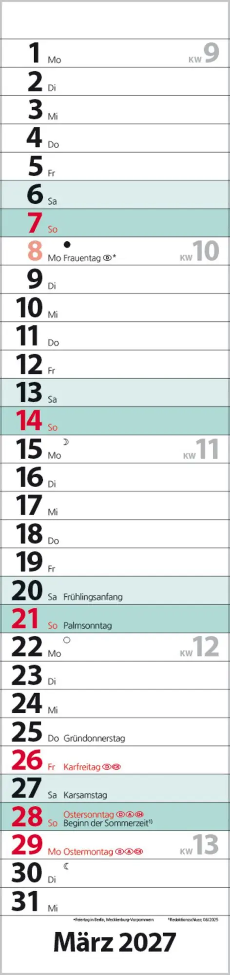 Bild: 9783819301940 | Streifenplaner Compact Türkis 2027 | Verlag Korsch | Kalender | 13 S.