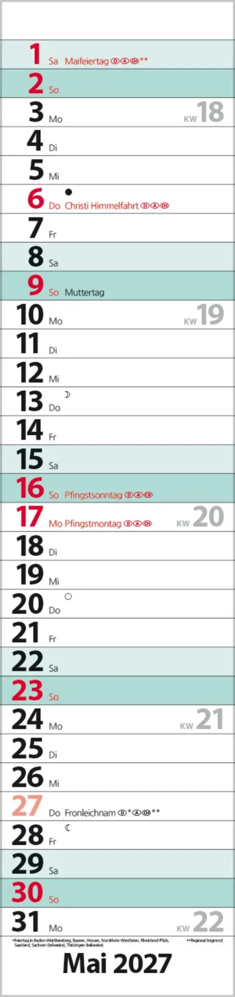 Bild: 9783819301940 | Streifenplaner Compact Türkis 2027 | Verlag Korsch | Kalender | 13 S.