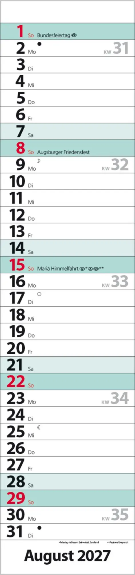Bild: 9783819301940 | Streifenplaner Compact Türkis 2027 | Verlag Korsch | Kalender | 13 S.