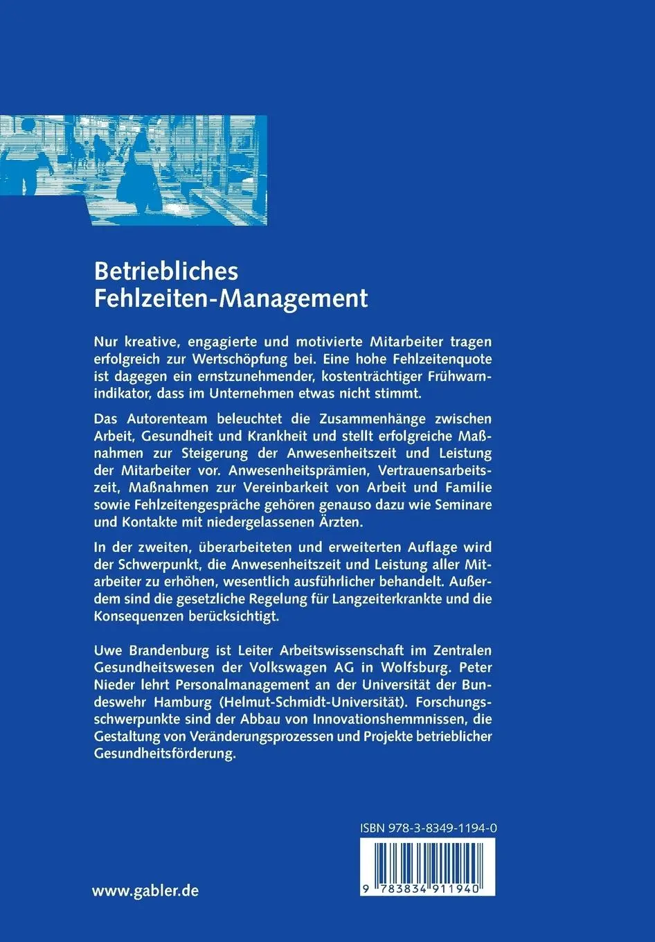 Rückseite: 9783834911940 | Betriebliches Fehlzeiten-Management | Peter Nieder (u. a.) | Buch