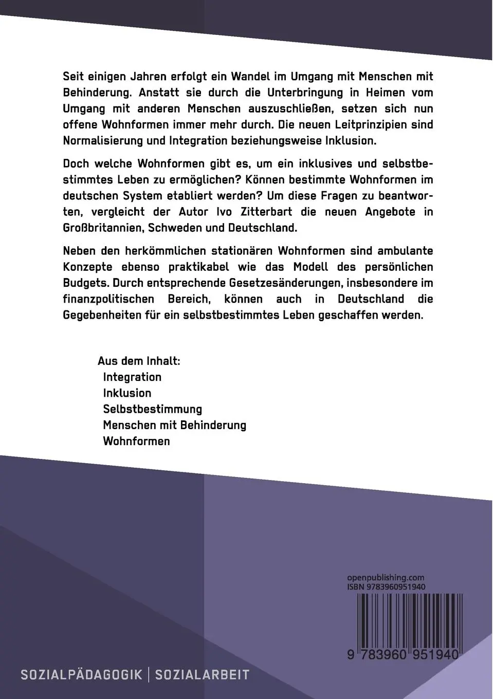 Rückseite: 9783960951940 | Inklusion und Selbstbestimmung von Menschen mit geistiger...