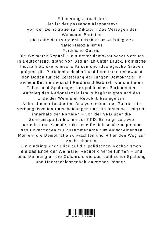 Bild: 9783384352040 | Von der Demokratie zur Diktatur: Das Versagen der Weimarer Parteien
