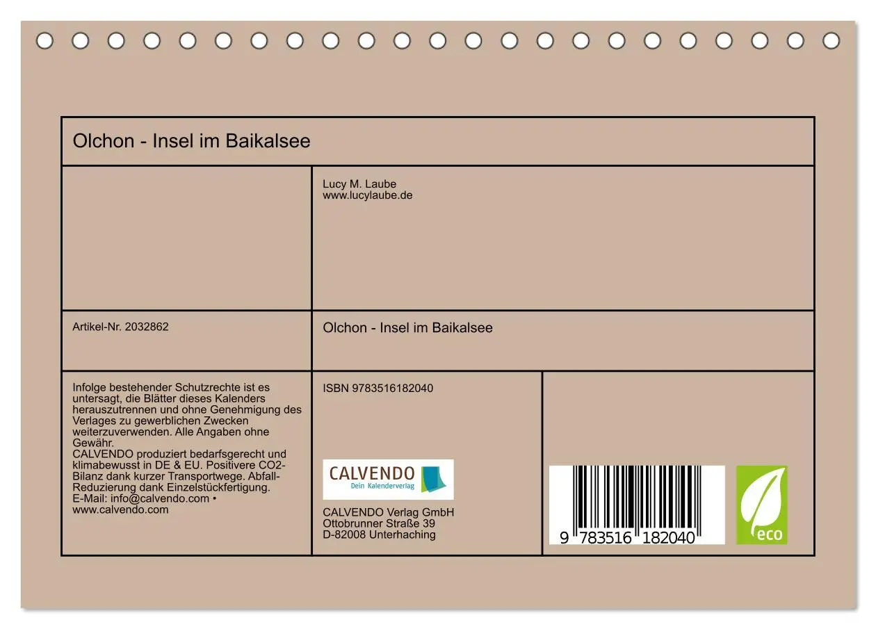 Bild: 9783516182040 | Olchon - Insel im Baikalsee (Tischkalender 2026 DIN A5 quer),...