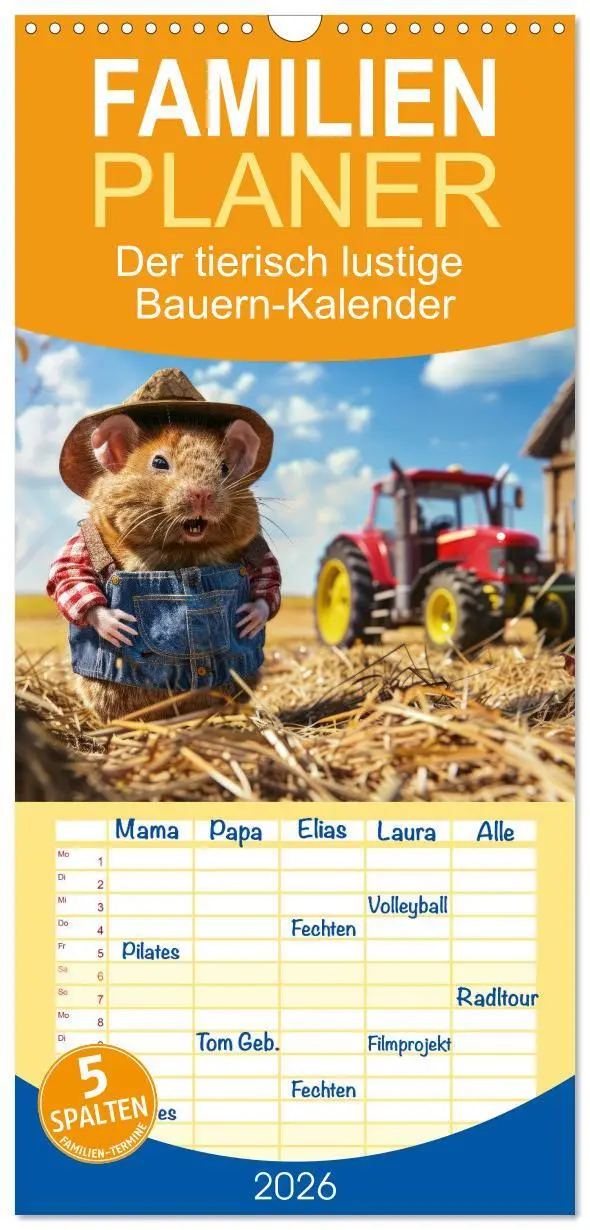 Cover: 9783516492040 | Familienplaner 2026 - Der tierisch lustige Bauern-Kalender mit 5...