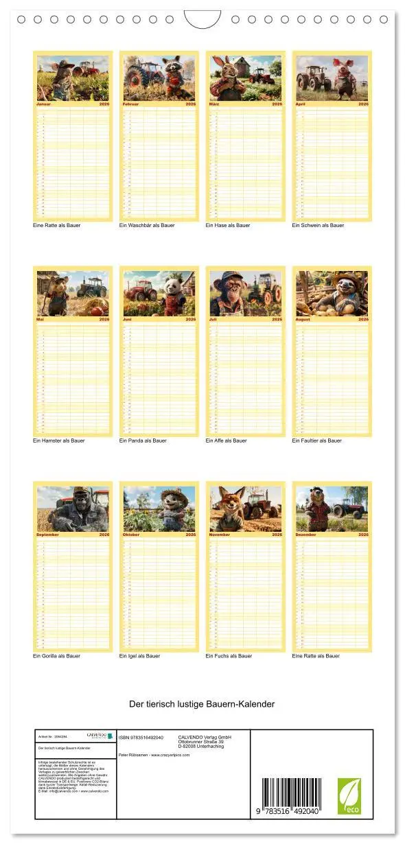 Bild: 9783516492040 | Familienplaner 2026 - Der tierisch lustige Bauern-Kalender mit 5...