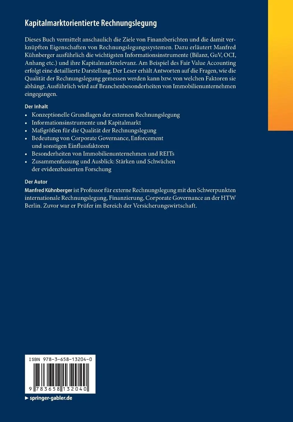 Rückseite: 9783658132040 | Kapitalmarktorientierte Rechnungslegung | Manfred Kühnberger | Buch