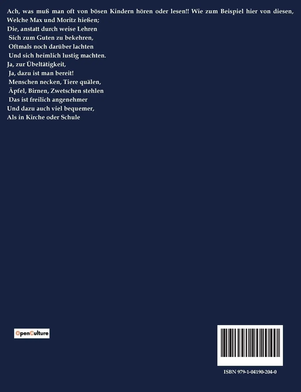 Rückseite: 9791041902040 | Max und Moritz | Wilhelm Busch | Taschenbuch | Paperback | 64 S.