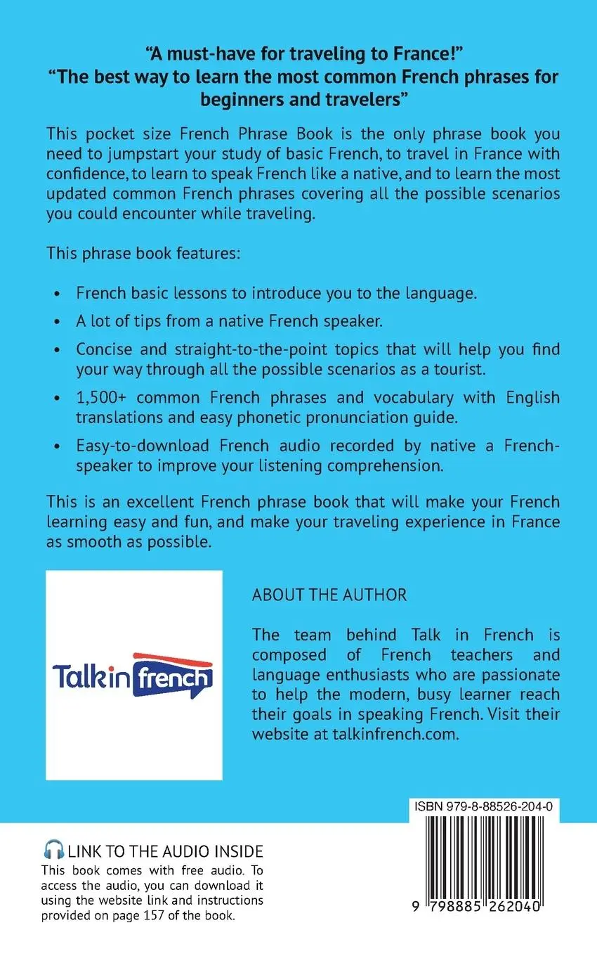 Rückseite: 9798885262040 | French Phrase Book | Talk in French (u. a.) | Taschenbuch | Englisch