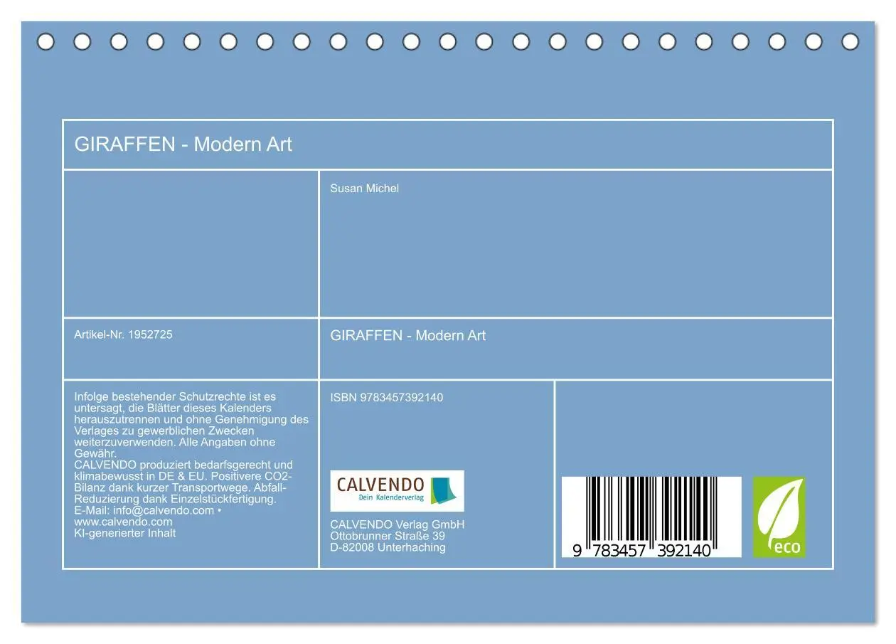 Bild: 9783457392140 | GIRAFFEN - Modern Art (Tischkalender 2026 DIN A5 quer), CALVENDO...
