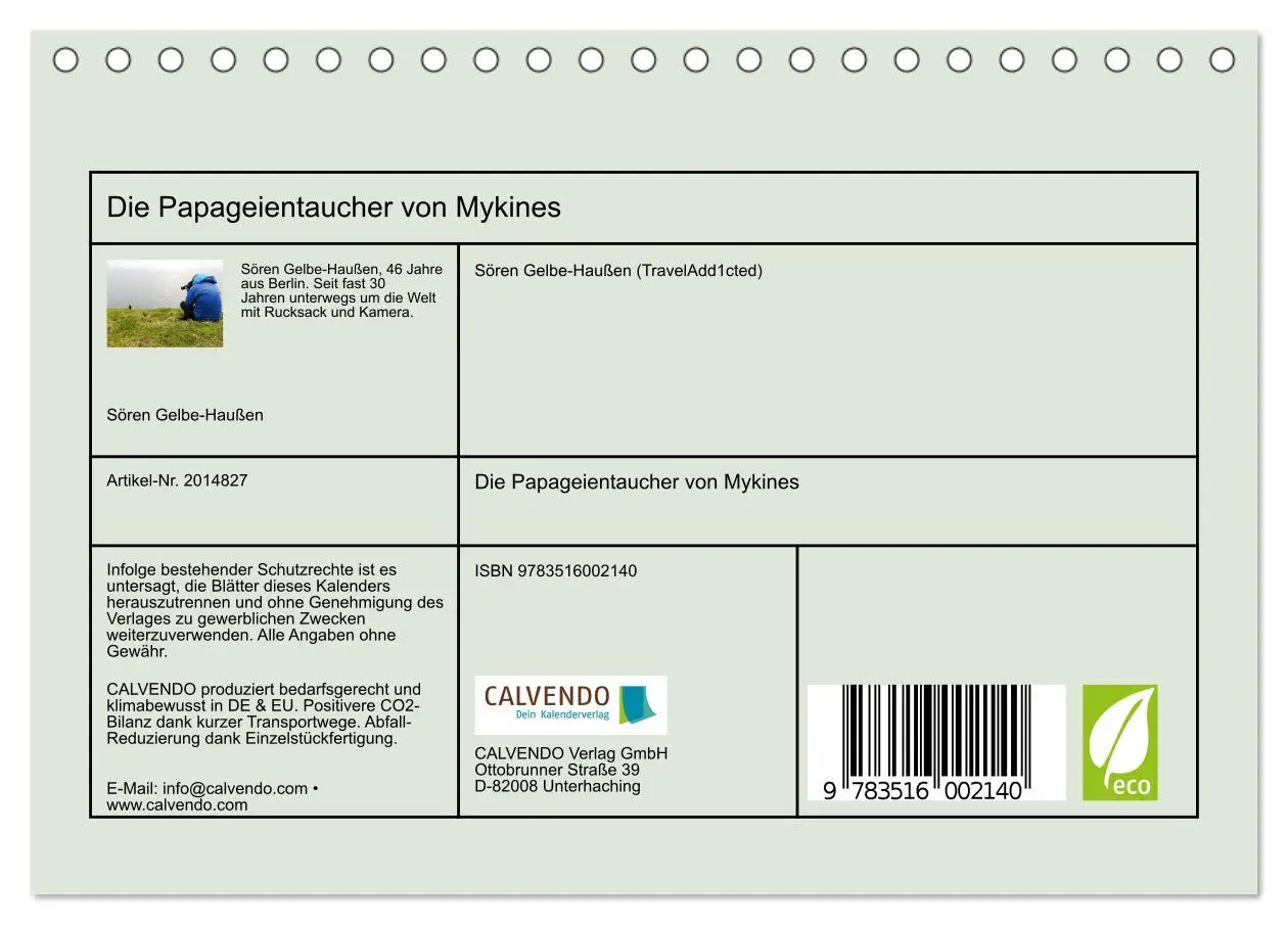 Bild: 9783516002140 | Die Papageientaucher von Mykines (Tischkalender 2026 DIN A5 quer),...