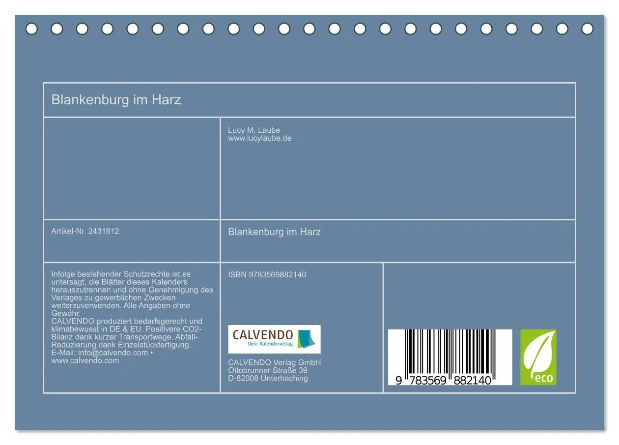 Bild: 9783569882140 | Blankenburg im Harz (Tischkalender 2027 DIN A5 quer), CALVENDO...